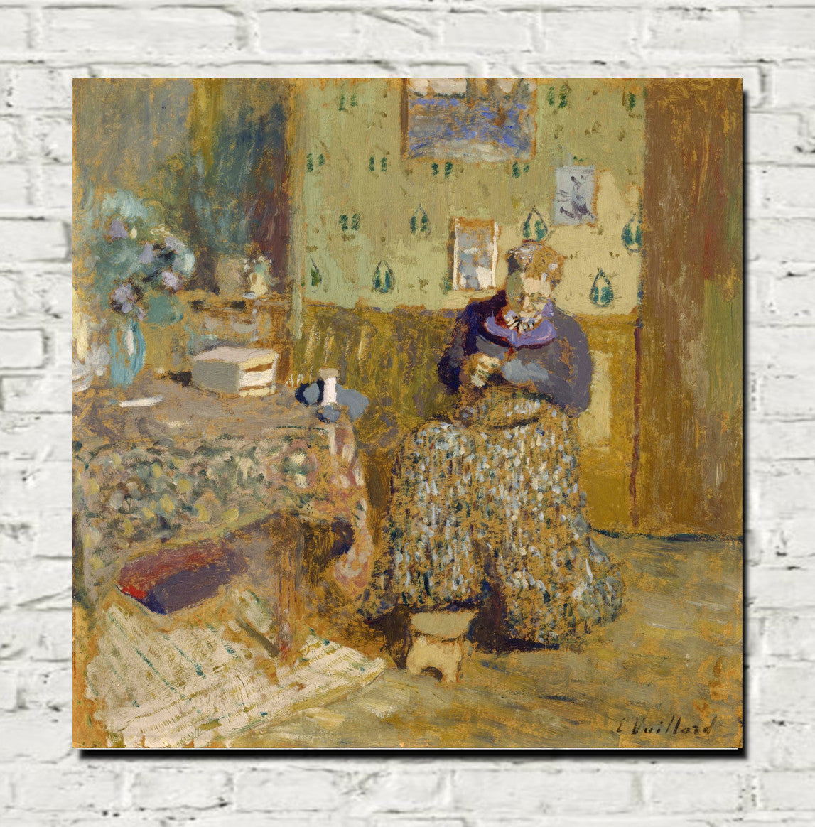 Madame Vuillard Sewing by Édouard Vuillard