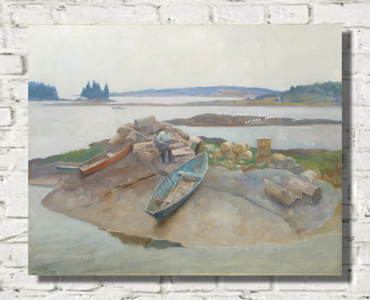 Mending Traps, Martinsville, Maine  by N. C. Wyeth
