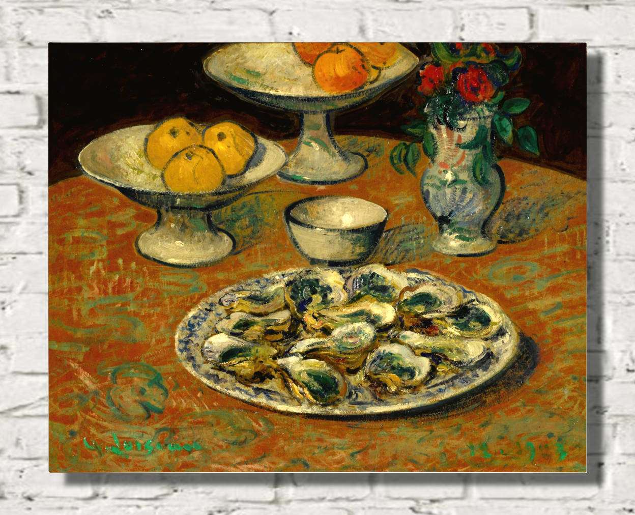 Gustave Loiseau Print, Still life, oysters, fruits and flowers (1923)