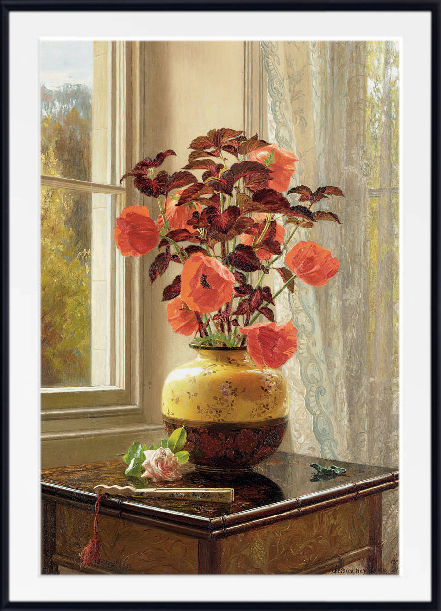 Oriental Poppy and Coleus in a Cloisonné vase, Jessica Hayllar Fine Art Print