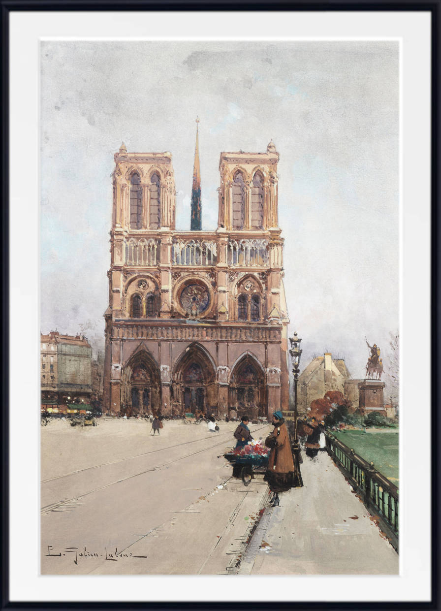 Eugène Galien-Laloue Fine Art Print : Paris, The Flower Lady at Notre-Dame