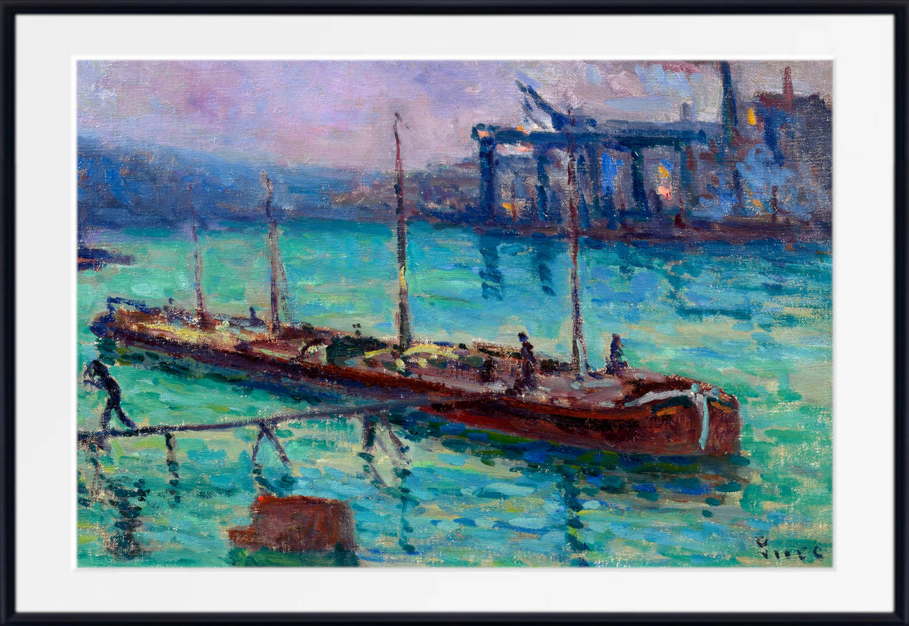 Maximilien Luce Print, Barge on the banks of the Seine (1910)