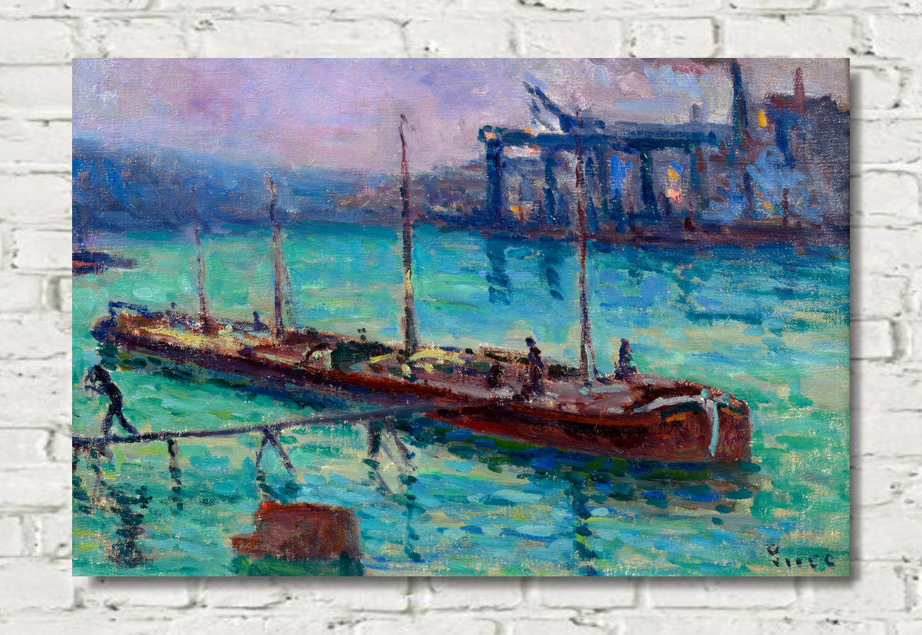 Maximilien Luce Print, Barge on the banks of the Seine (1910)