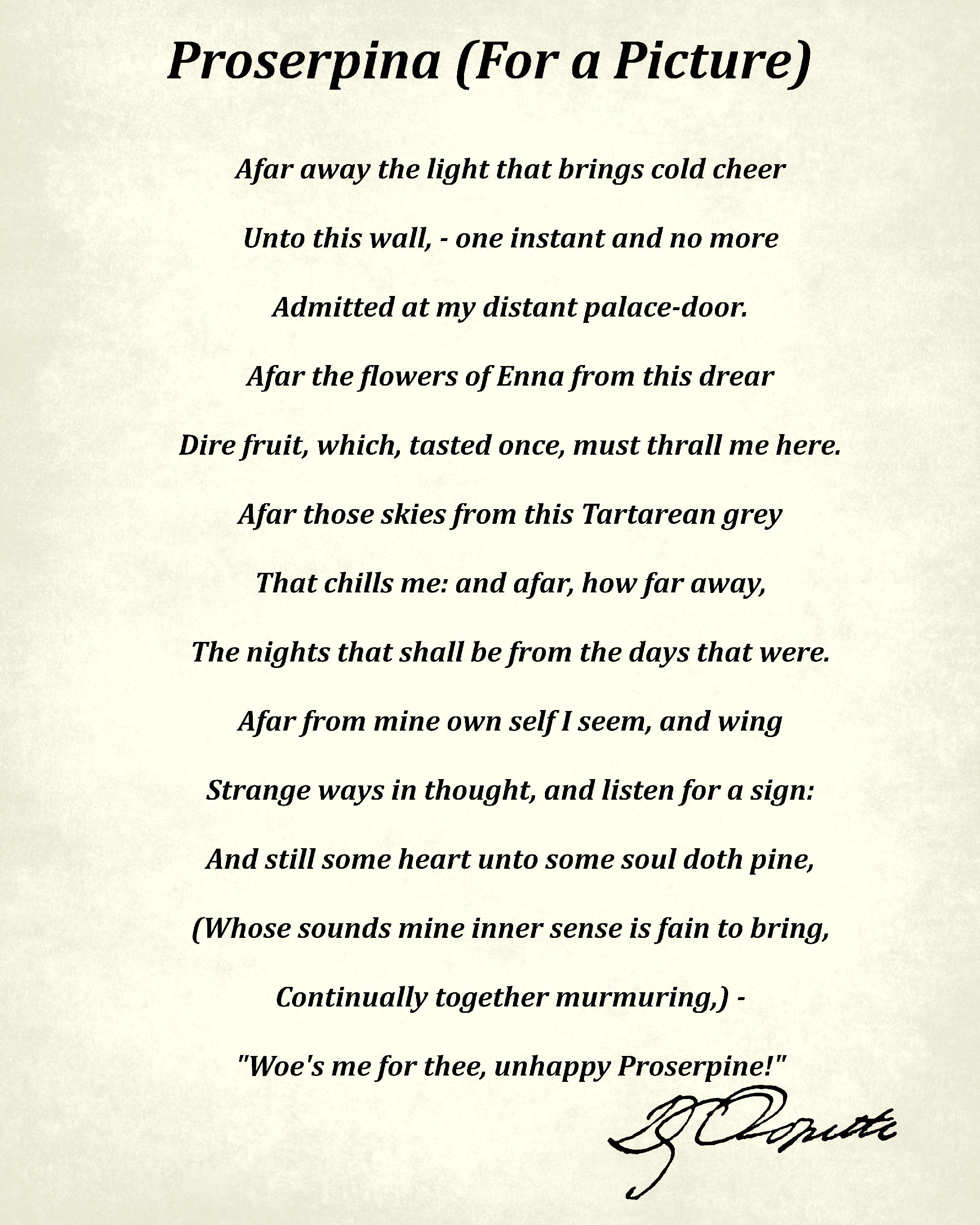 Proserpine, Poem by Dante Gabriel Rossetti Typography Print