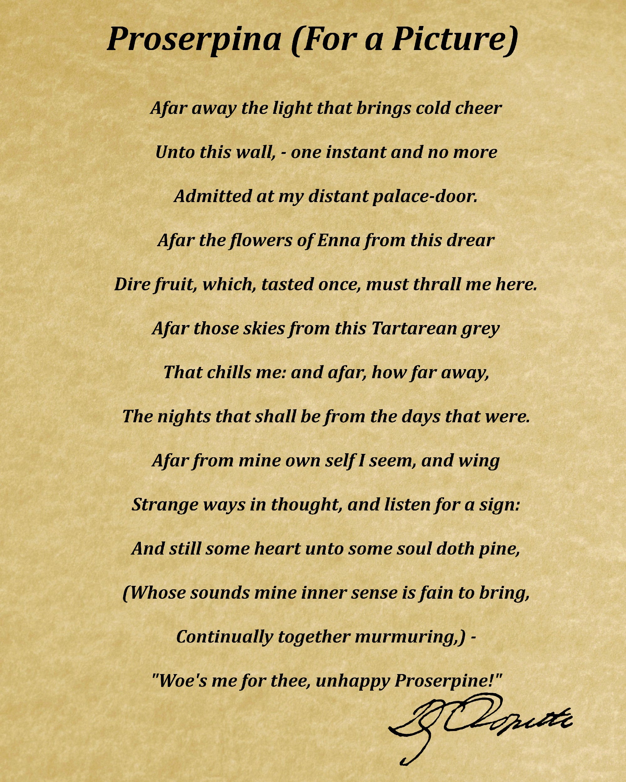 Proserpine, Poem by Dante Gabriel Rossetti Typography Print