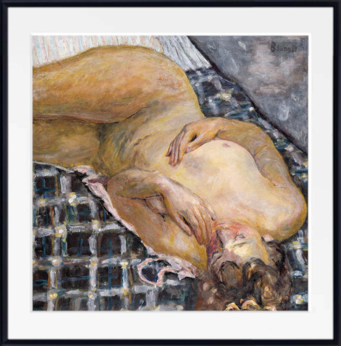 Pierre Bonnard Print, Reclining Nude against a White and Blue Plaid