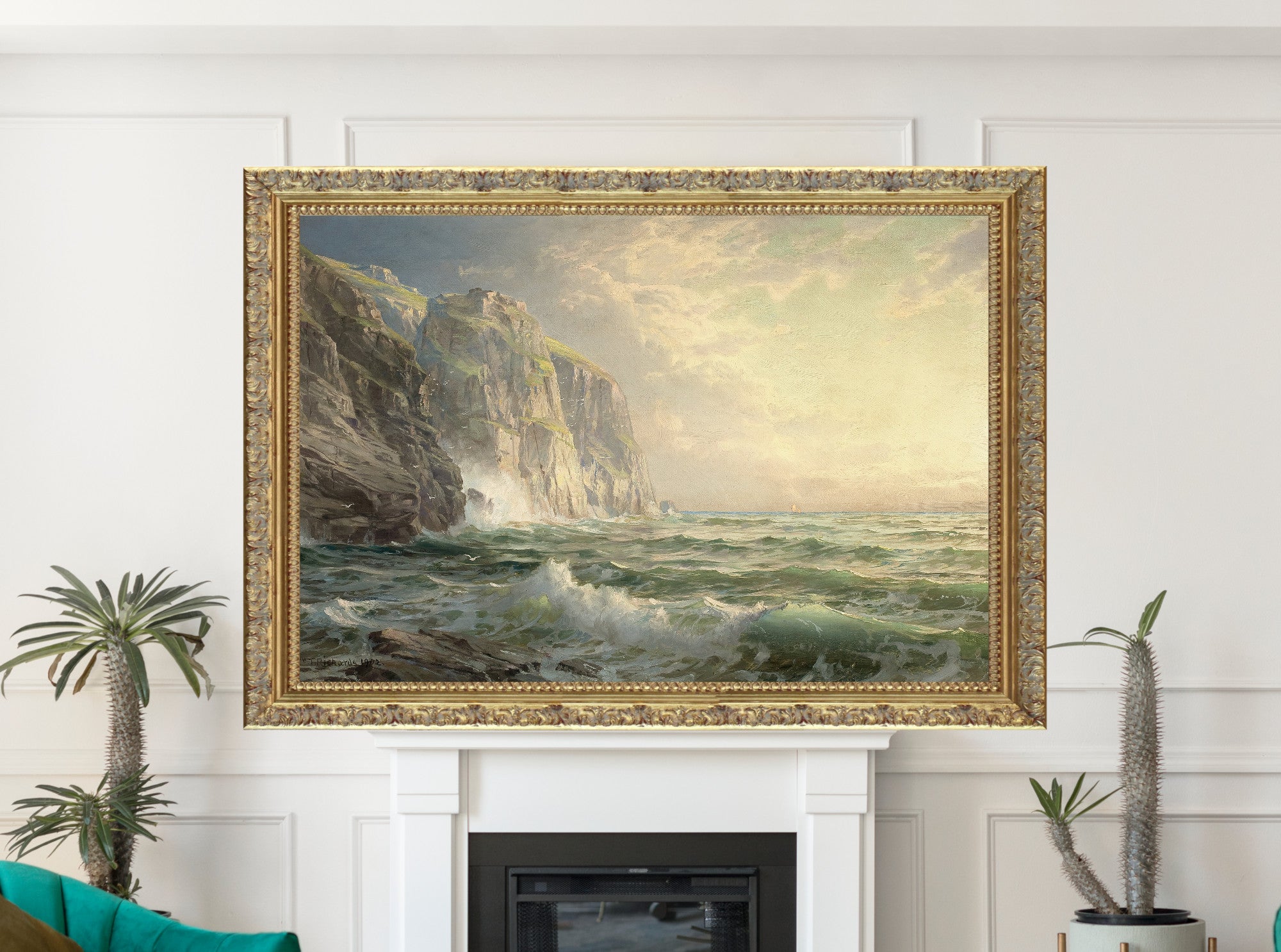 William Trost Richards, Rocky Cliff with Stormy Sea, Cornwall (1902)