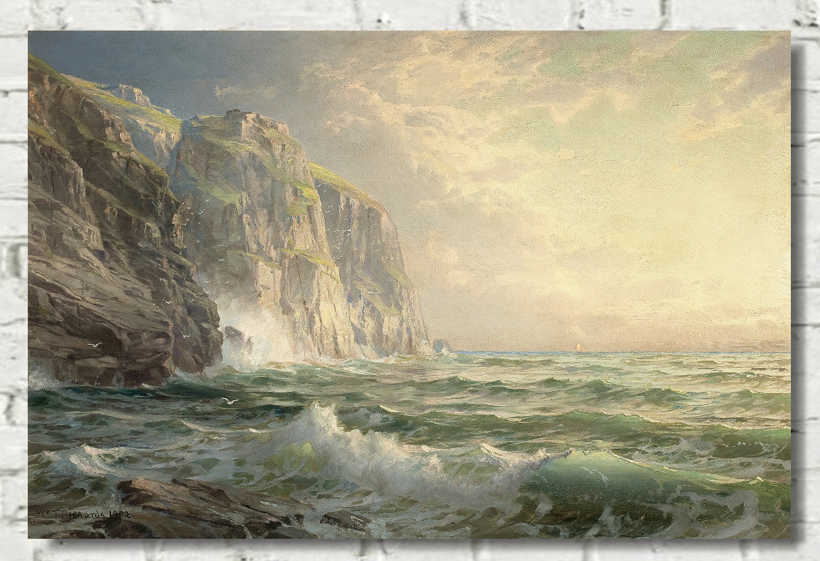 William Trost Richards, Rocky Cliff with Stormy Sea, Cornwall (1902)