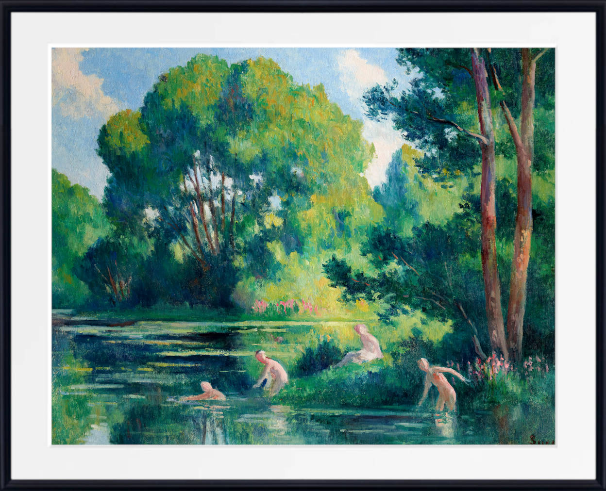 Maximilien Luce Print, Rolleboise, swimming in the small arm of the Seine (1920)