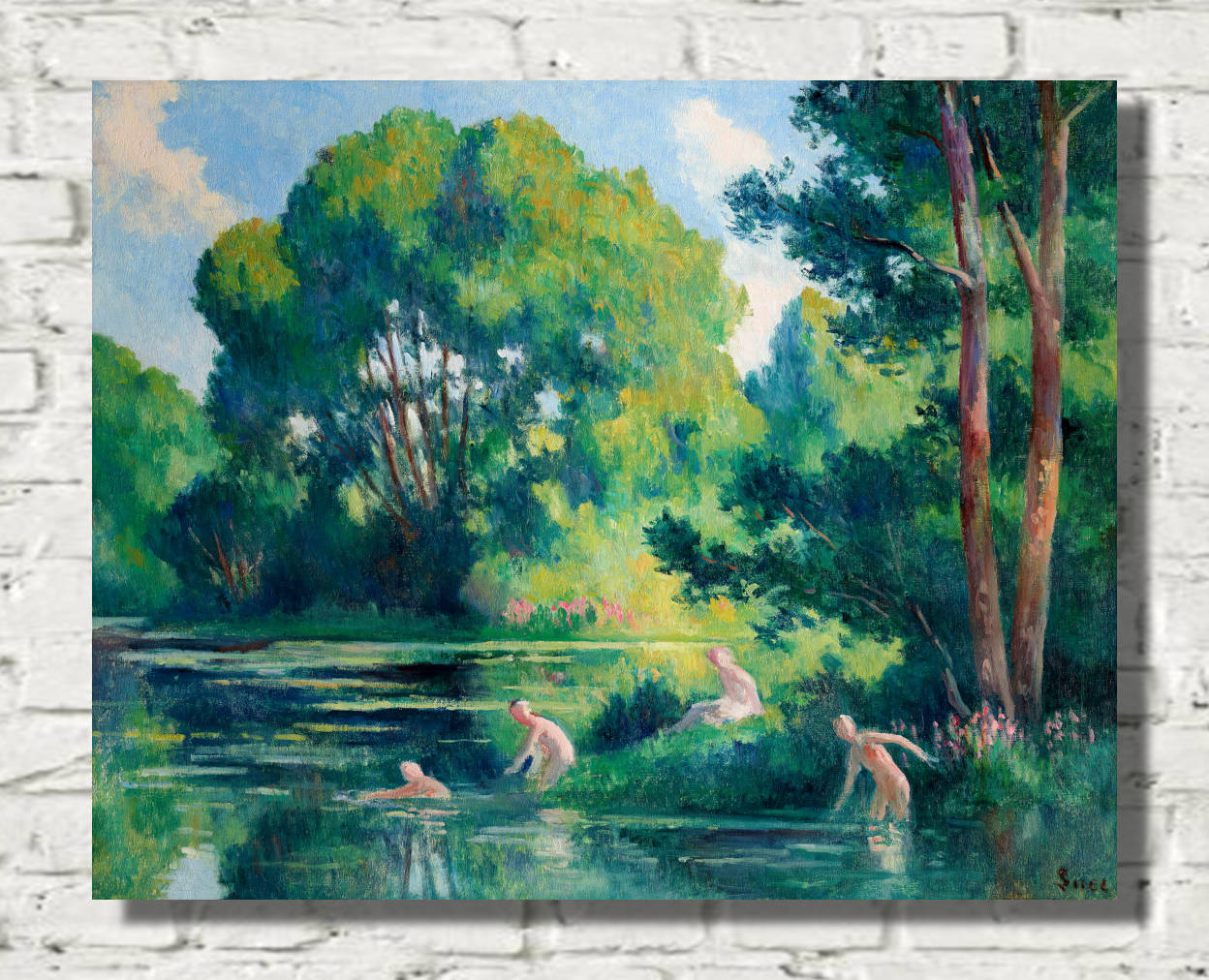 Maximilien Luce Print, Rolleboise, swimming in the small arm of the Seine (1920)