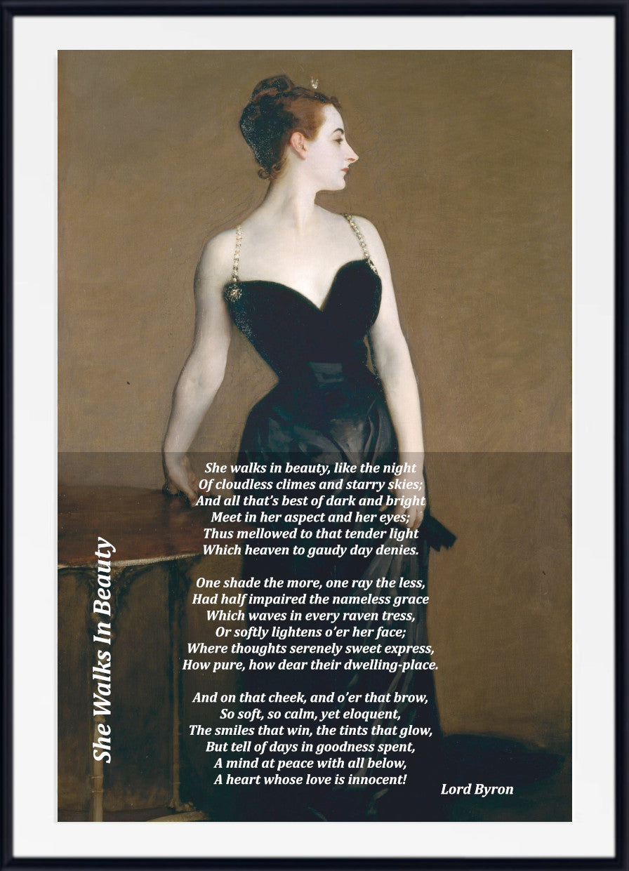 She Walks In Beauty, Lord Byron Poem on John Singer Sargent Print, Madame X