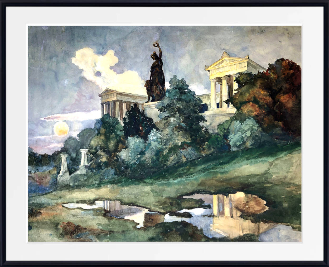 Otto Geigenberger Print, Sunset at the Bavaria and Fame Hall in Munich
