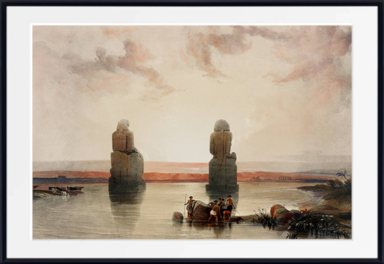 Statues of Memnon at Thebes during the inundation, David Roberts Fine Art Print