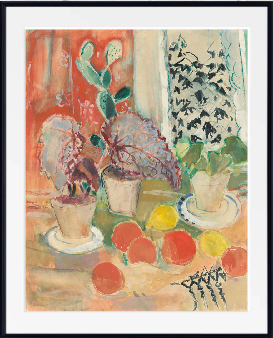 Still life with leafy cactus and citrus fruits, Oskar Moll