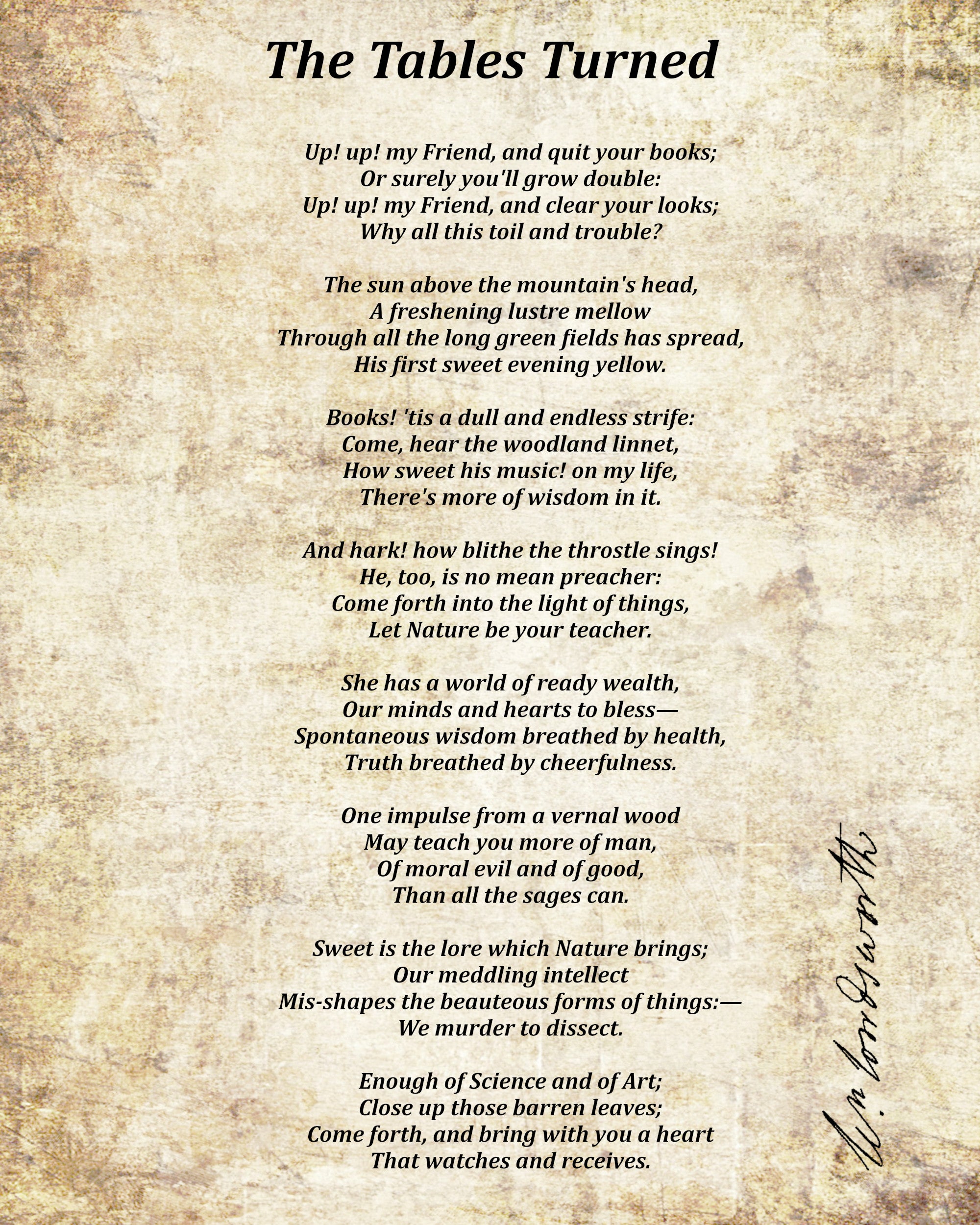 The Tables Turned, Poem by William Wordsworth, Typography Print