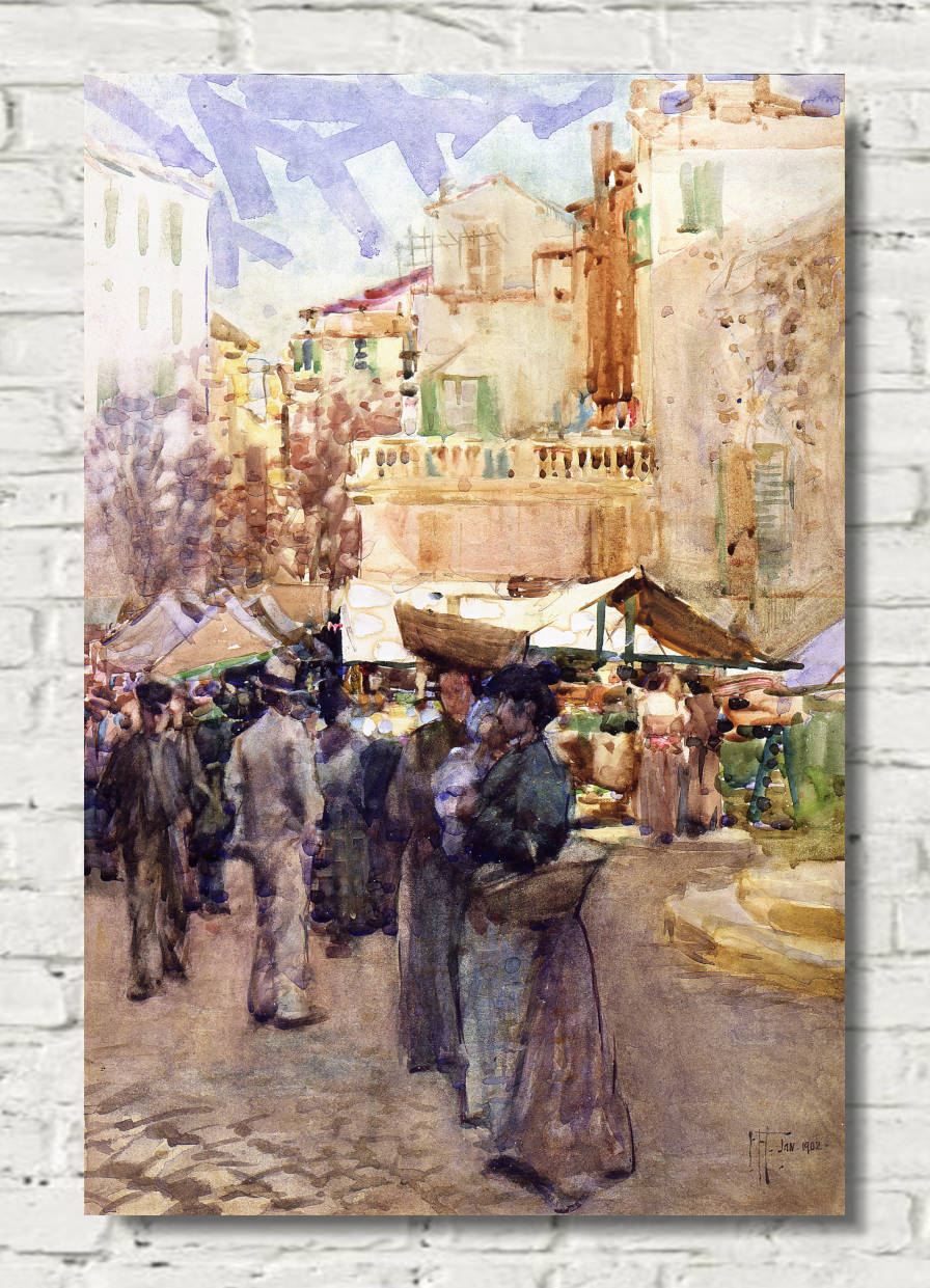 Frances Hodgkins Modernist Print, The market place, San Remo, Italy (1902)