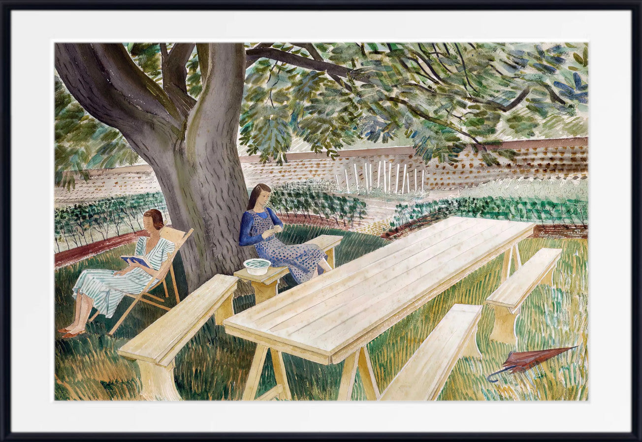 Two Women in a garden by Eric Ravilious