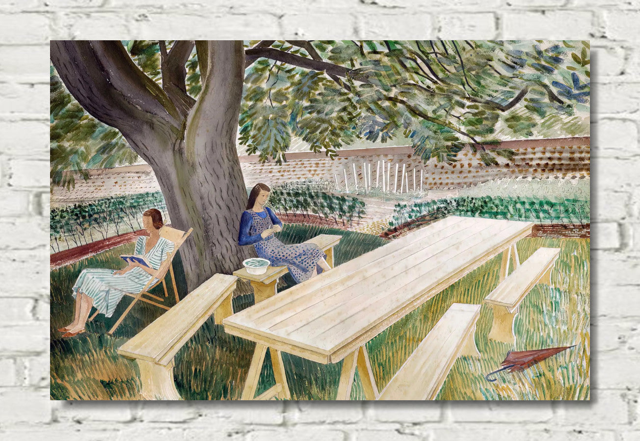 Two Women in a garden by Eric Ravilious