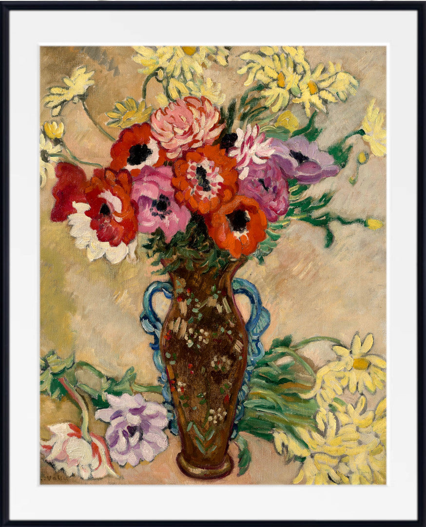 Vase decorated with anemones and yellow savannah daisies (1908) by Louis Valtat
