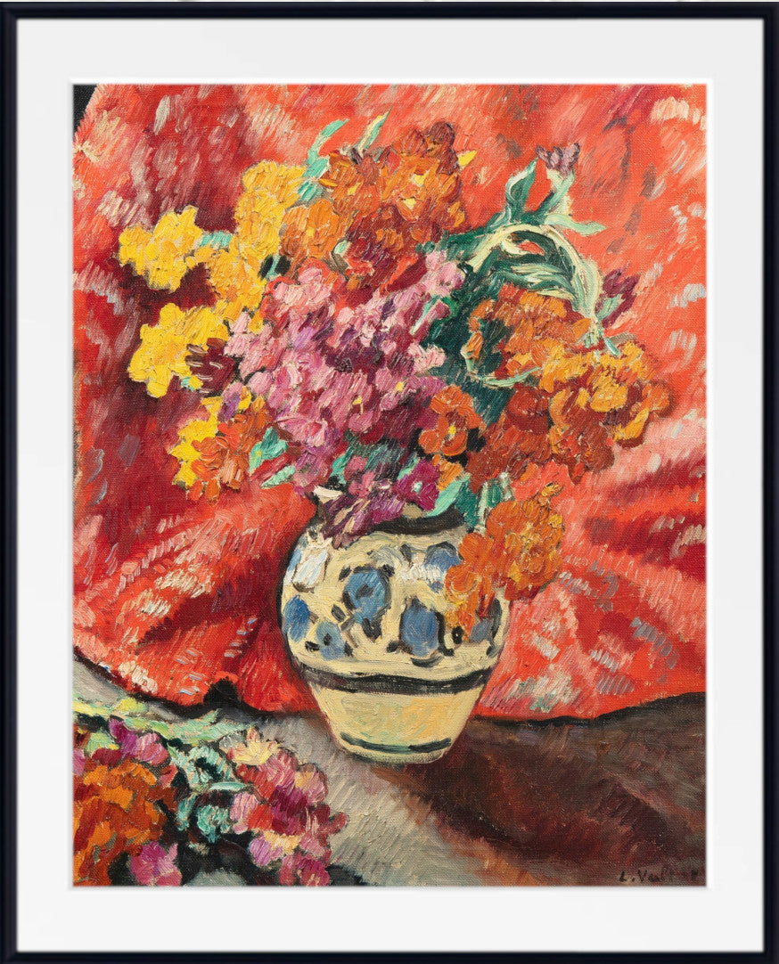 Vase of flowers with red drapery (1931) by Louis Valtat