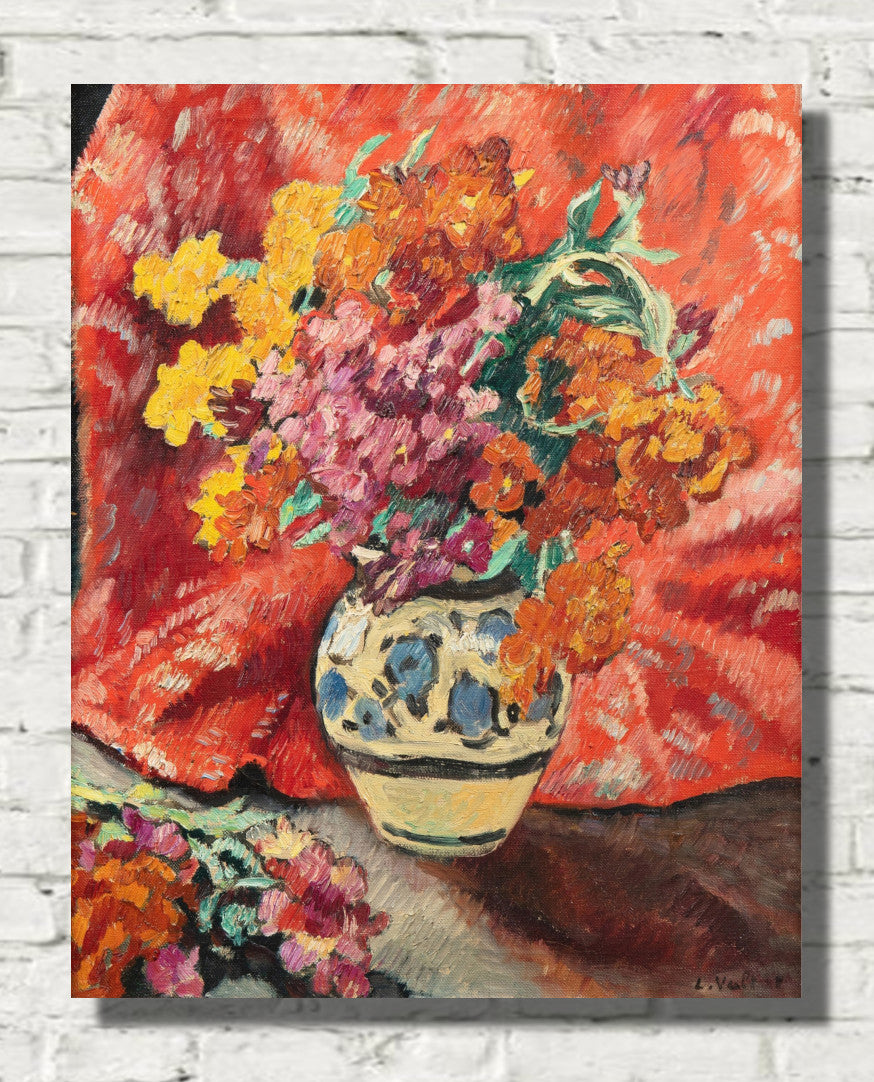 Vase of flowers with red drapery (1931) by Louis Valtat
