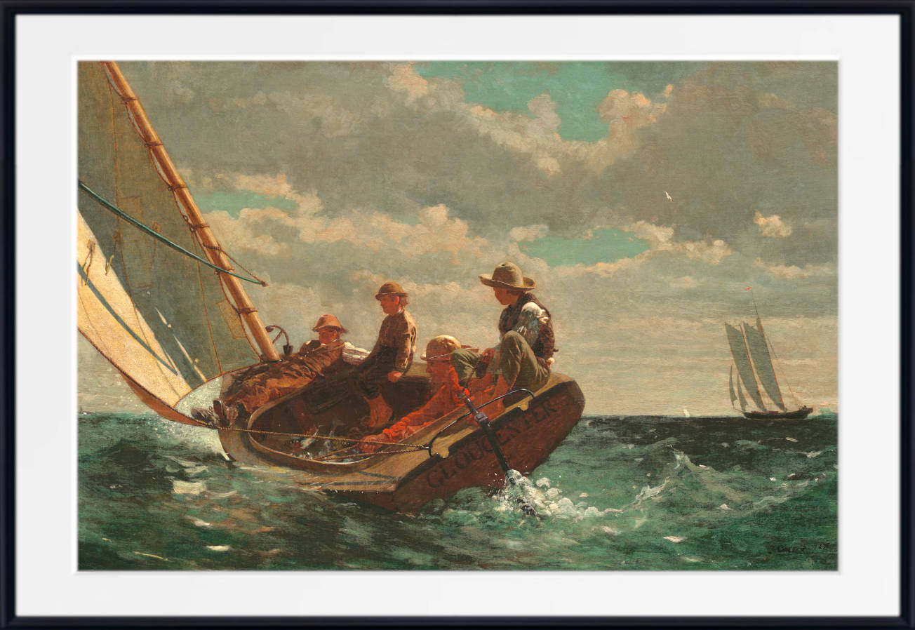Winslow Homer Fine Art Print :  Breezing Up, Seascape Sailing painting