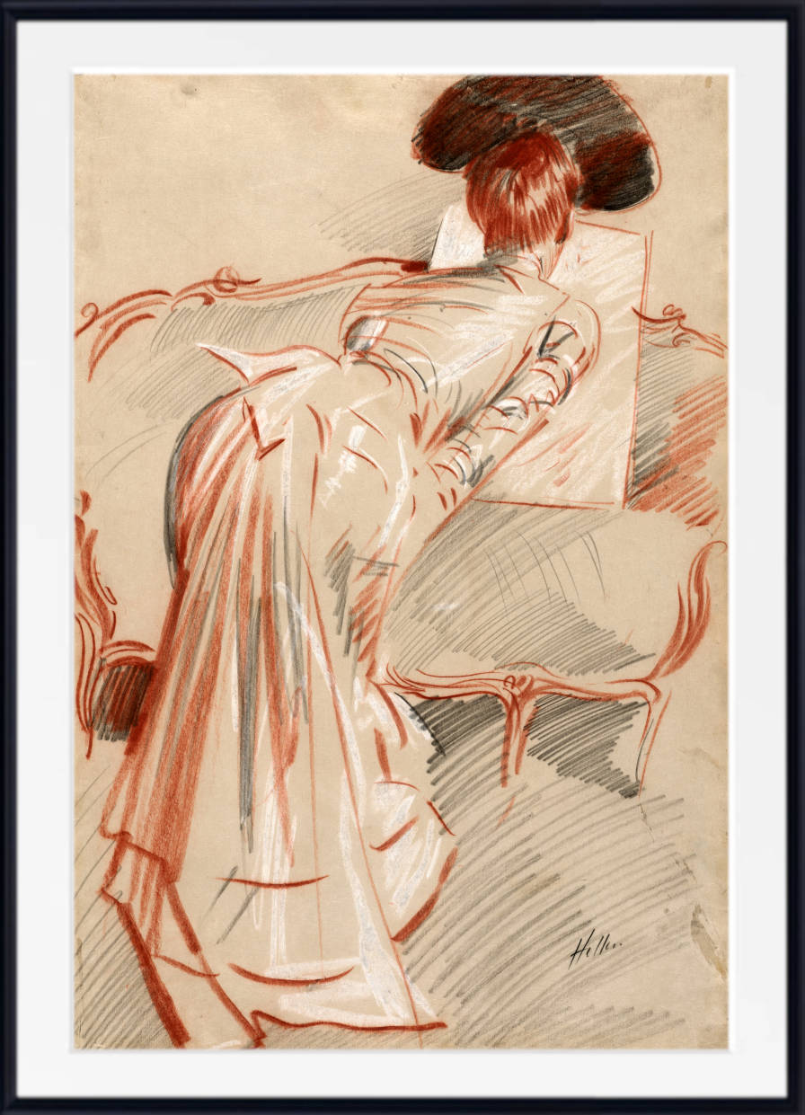 Paul-César Helleu Print, Madame Alice Hellu Looking at a Drawing (1895)