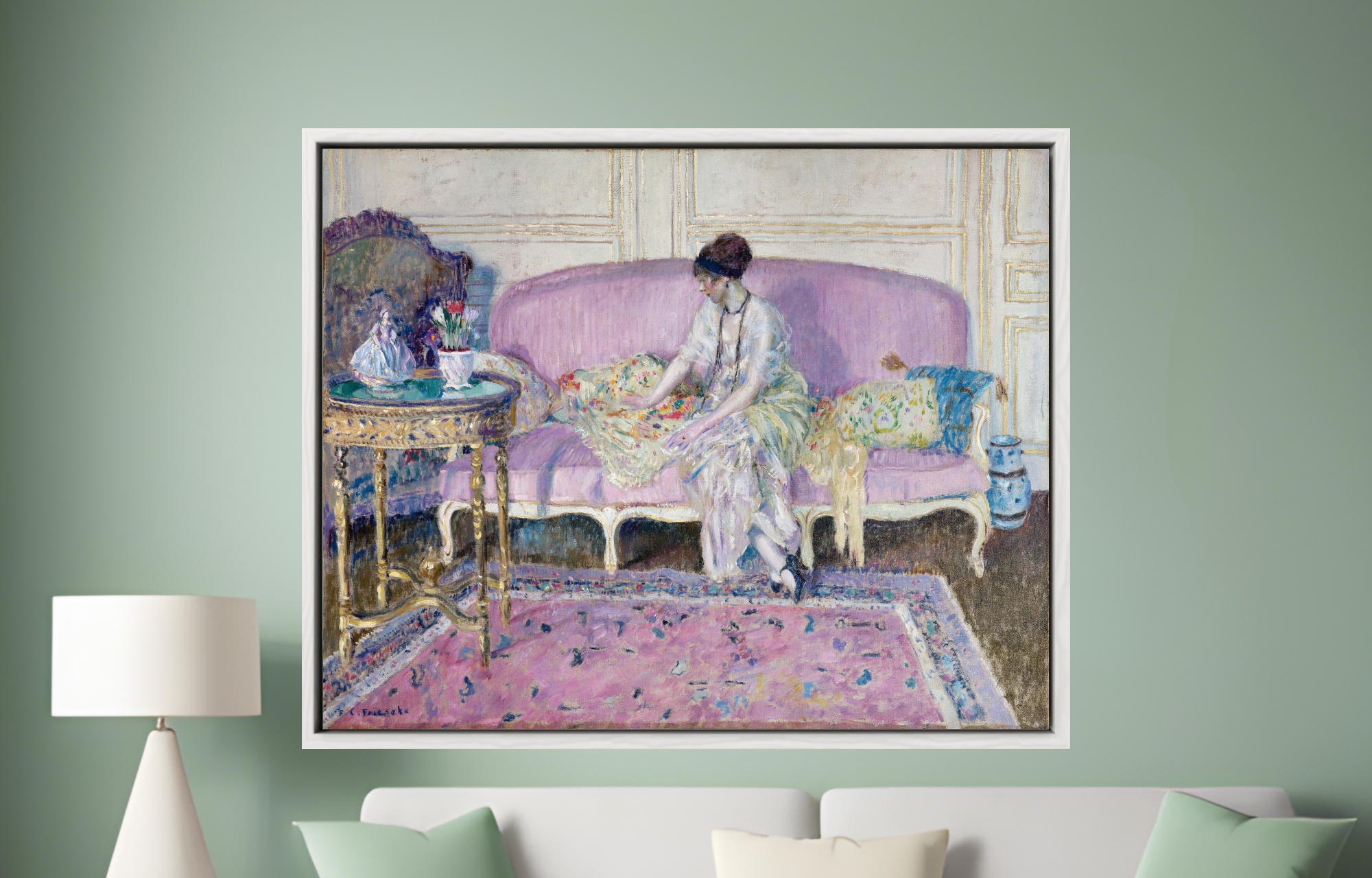 Frederick Carl Frieseke Prints, Woman Seated on Sofa in Interior (c1912)