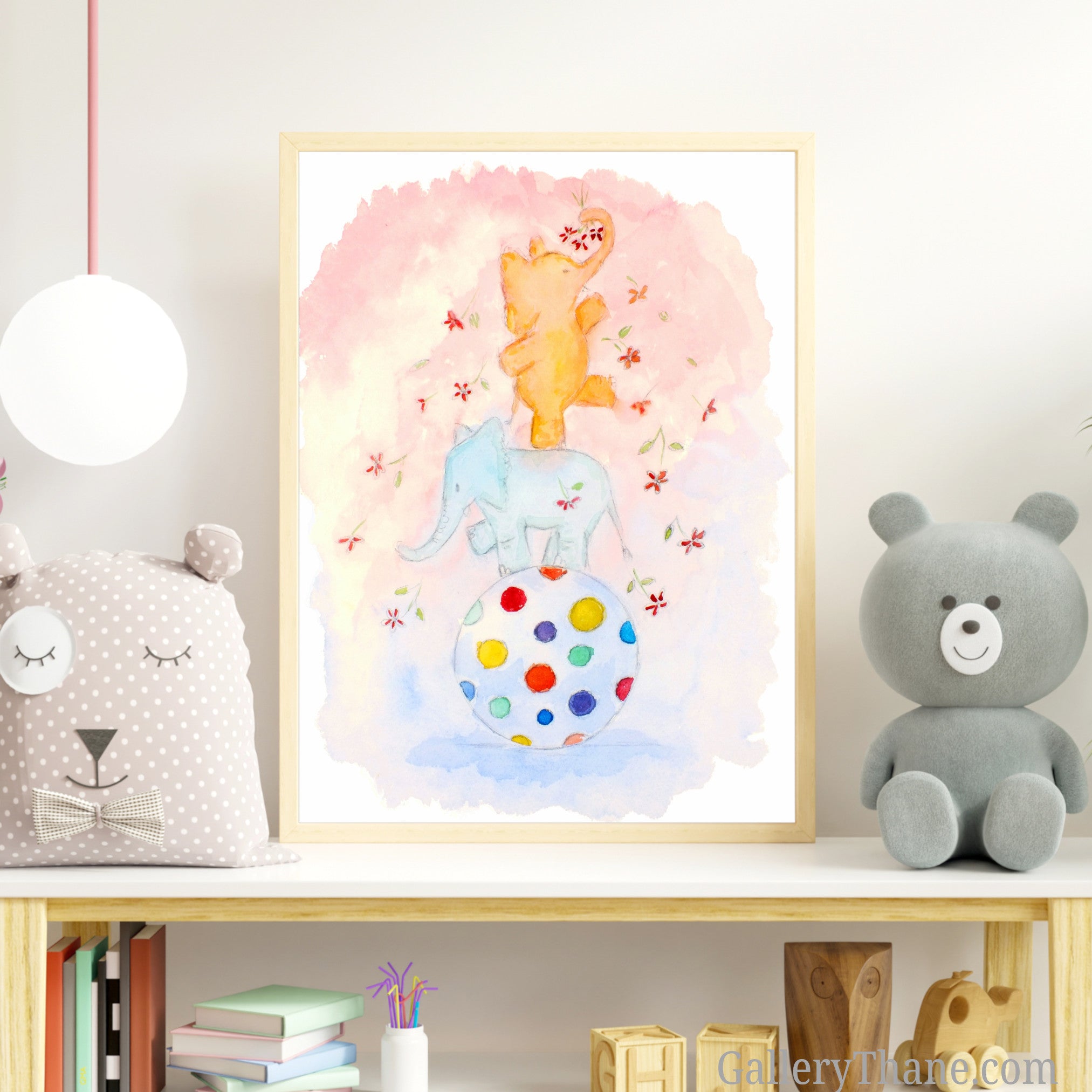 Acrobat Elephants Cute Children's Nursery Wall Art Print