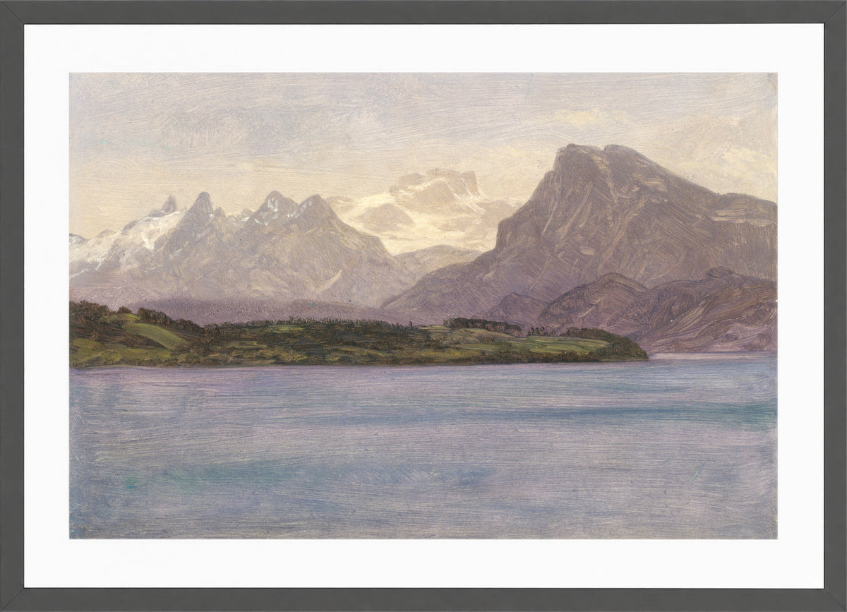 Albert Bierstadt Print, Alaskan Coast Range (ca. 1889) in a dark grey frame