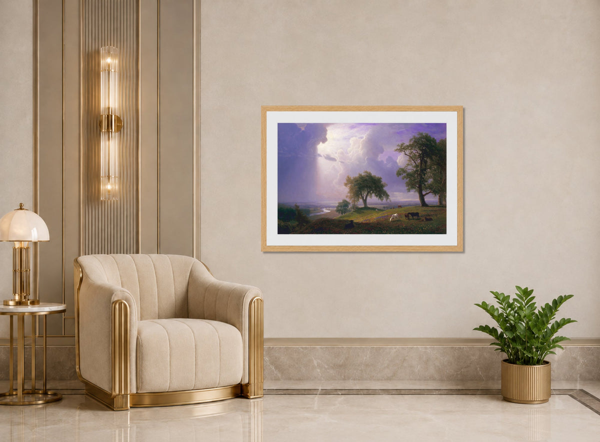 Albert Bierstadt Print, Albert Bierstadt - California Spring - Google Art Project displayed in an Art Deco interior
