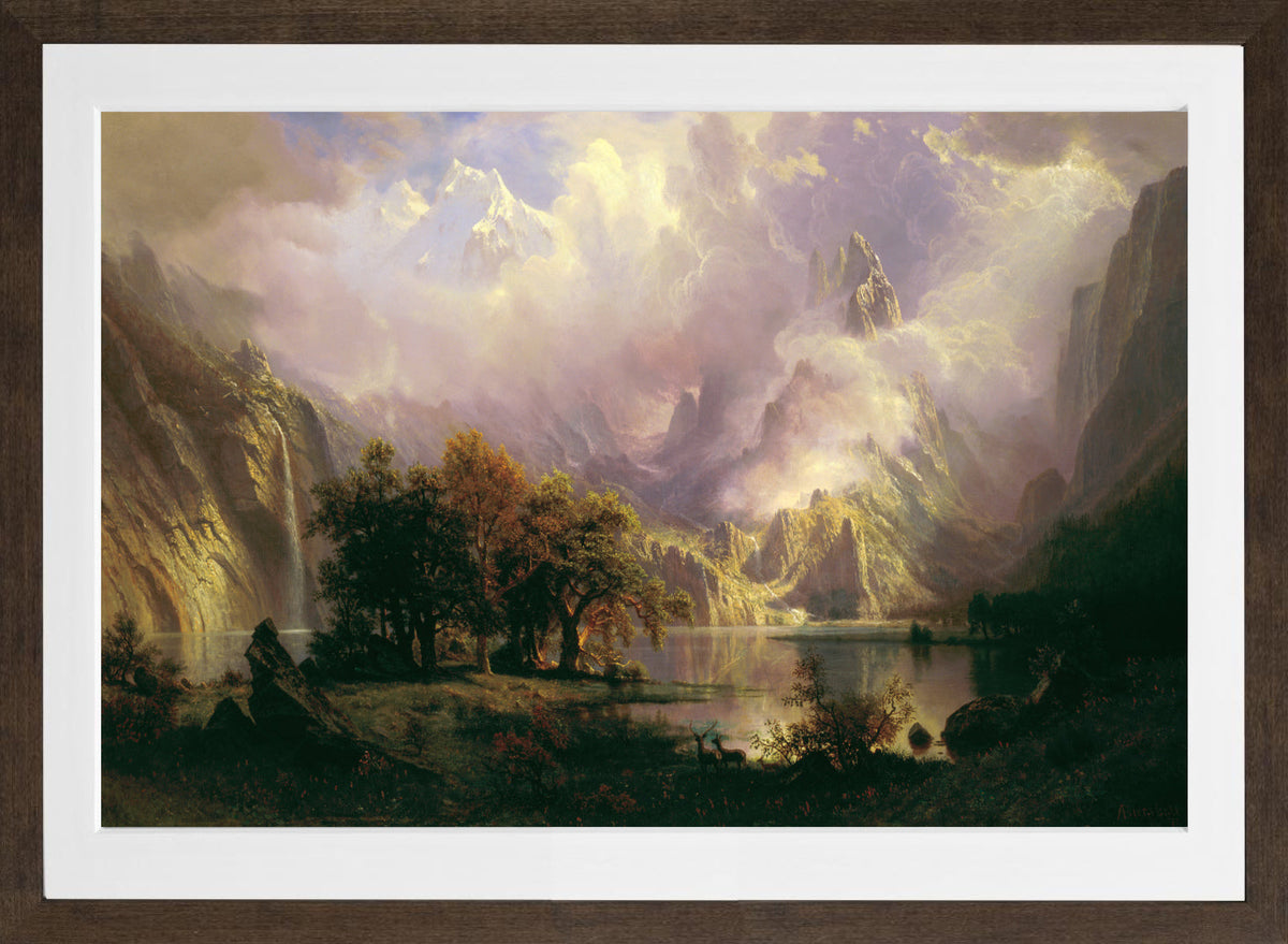 Albert Bierstadt Print, Albert Bierstadt - Rocky Mountain Landscape - Google Art Project in a brown frame