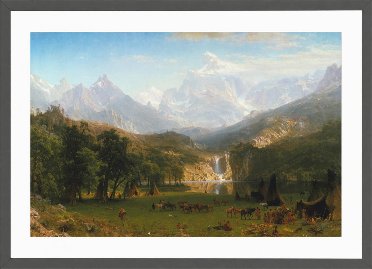 Albert Bierstadt Print, Albert Bierstadt - The Rocky Mountains, Lander's Peak in a dark grey frame