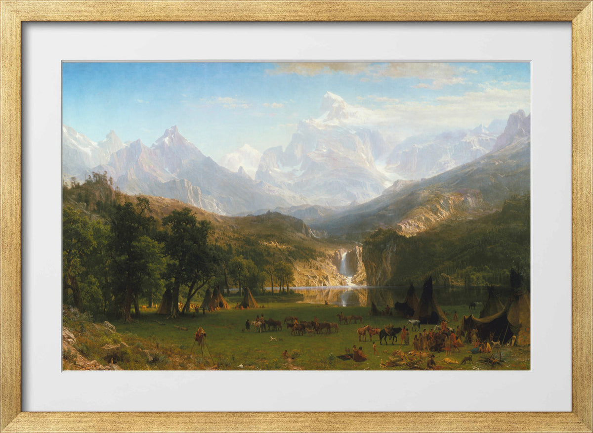 Albert Bierstadt Print, Albert Bierstadt - The Rocky Mountains, Lander's Peak in a gold frame