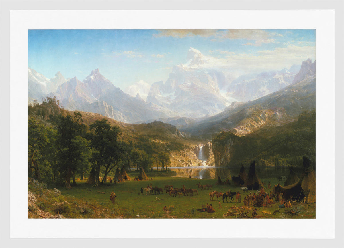 Albert Bierstadt Print, Albert Bierstadt - The Rocky Mountains, Lander's Peak in a white frame