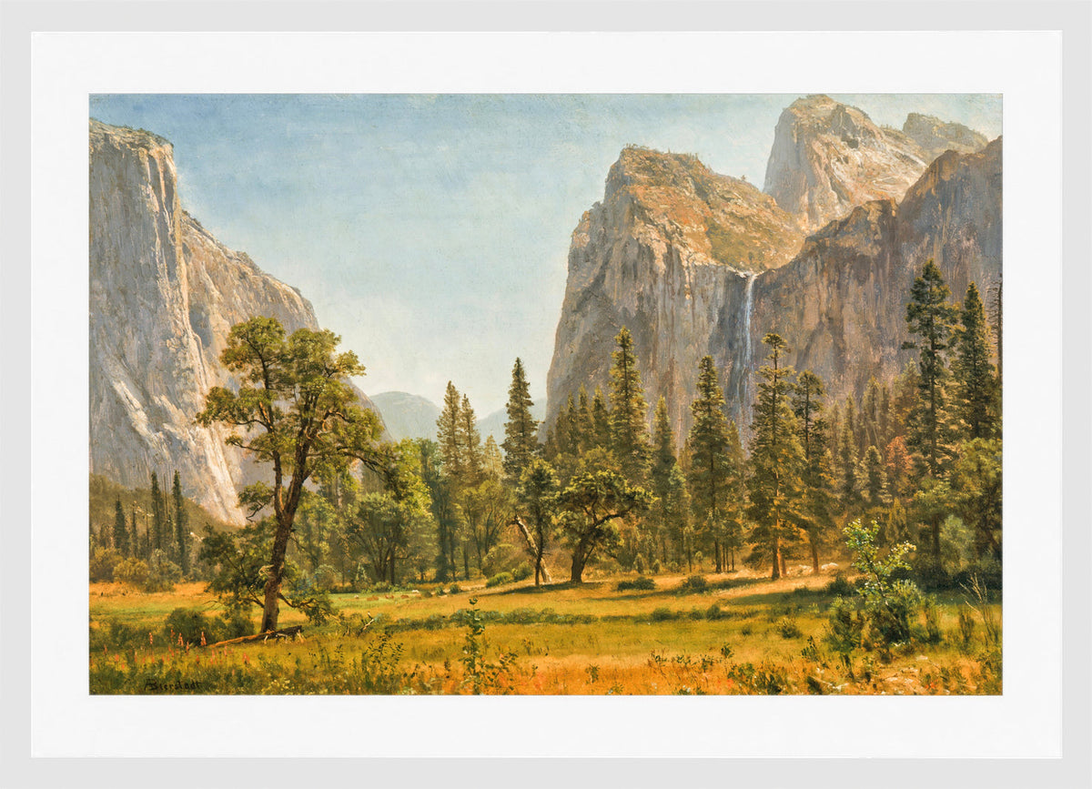 Albert Bierstadt Print, Bridal Veil Falls, Yosemite Valley, California (1871-1873) in a white frame