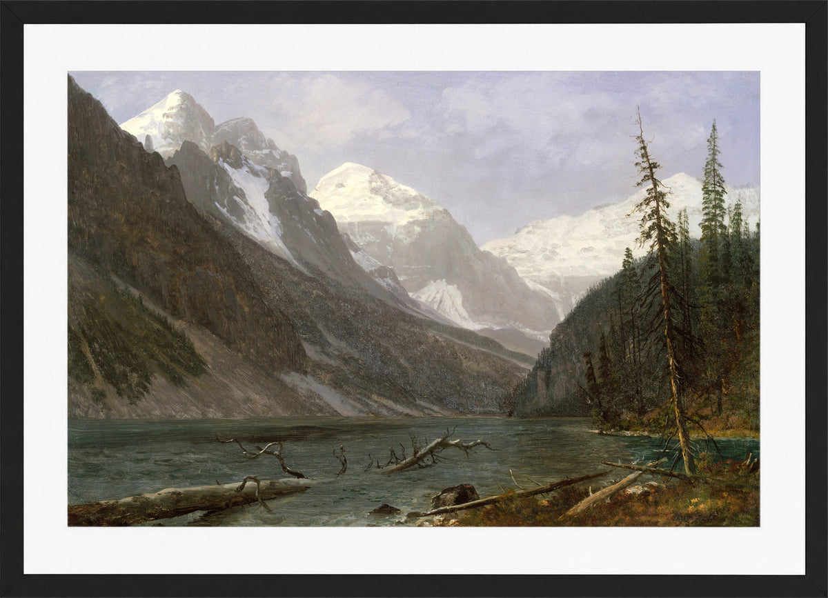 Albert Bierstadt Print, Canadian Rockies (Lake Louise) (ca. 1889) in a black frame