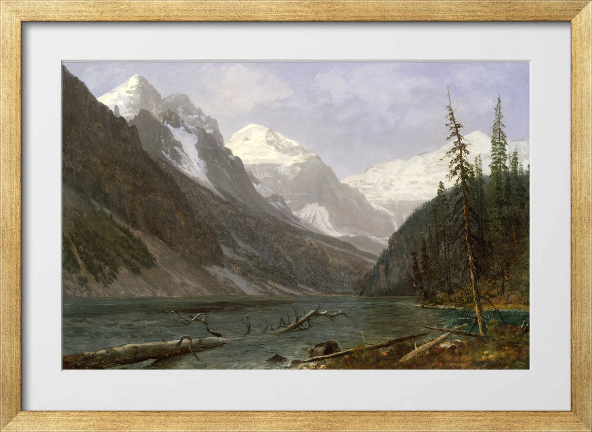 Albert Bierstadt Print, Canadian Rockies (Lake Louise) (ca. 1889) in a gold frame