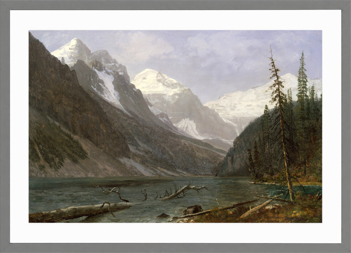 Albert Bierstadt Print, Canadian Rockies (Lake Louise) (ca. 1889) in a light grey frame