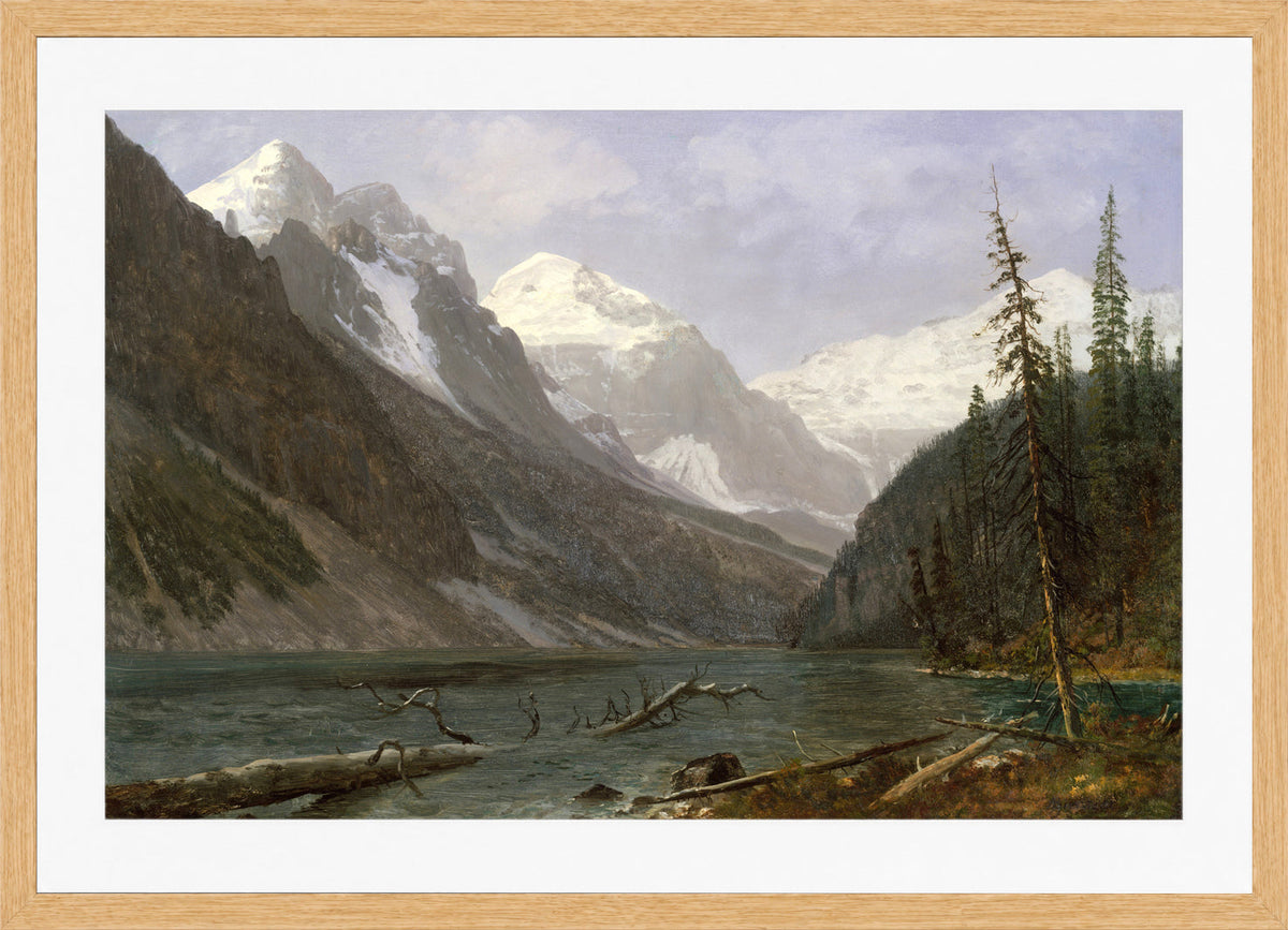 Albert Bierstadt Print, Canadian Rockies (Lake Louise) (ca. 1889) in an oak frame