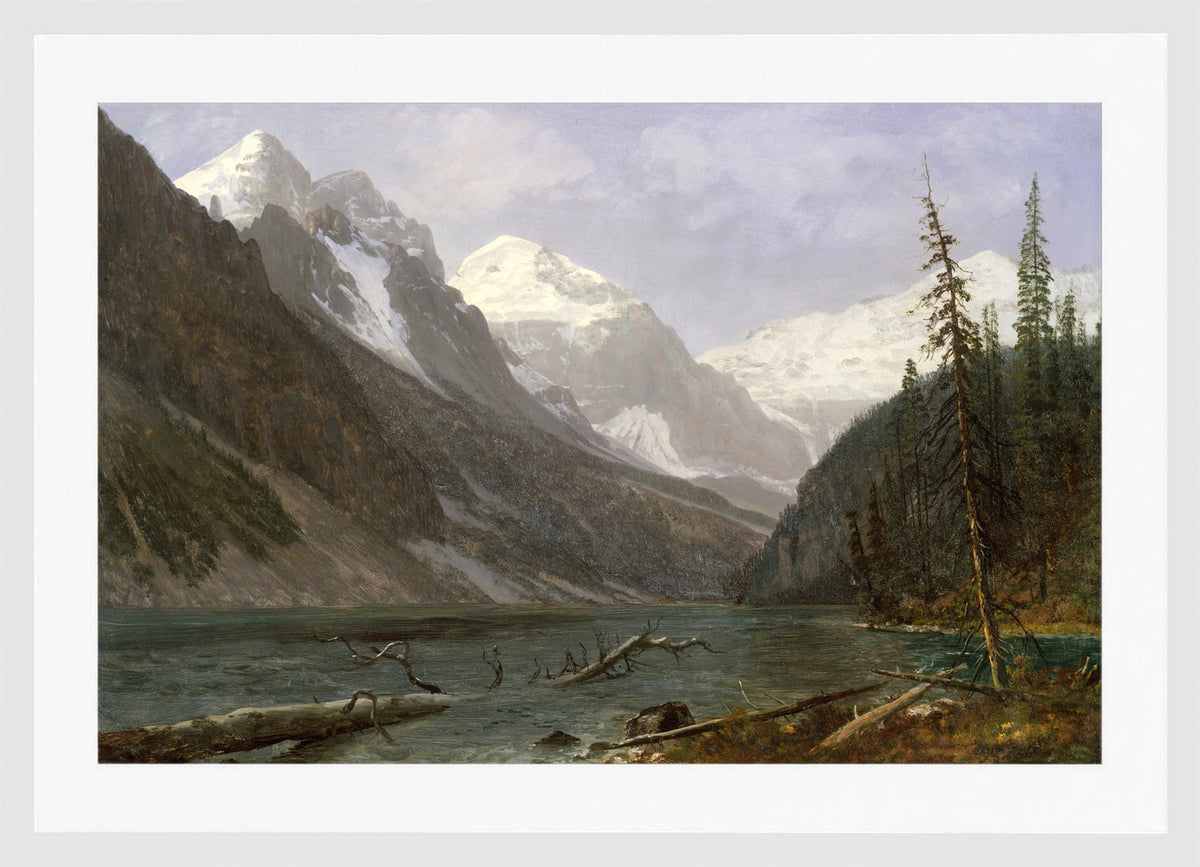 Albert Bierstadt Print, Canadian Rockies (Lake Louise) (ca. 1889) in a white frame