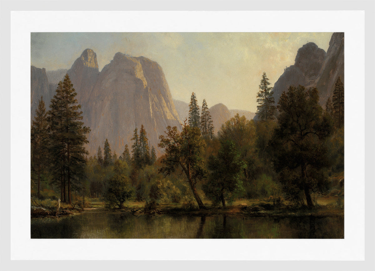 Albert Bierstadt Print, Cathedral Rocks, Yosemite Valley in a white frame