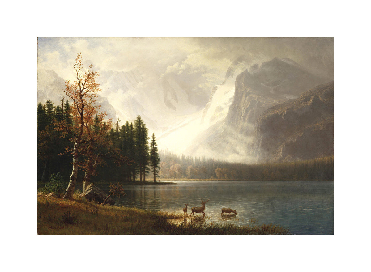 Albert Bierstadt Print, Estes Park, Colorado, Whyte’s Lake (circa 1877) with a white border for rolled canvas