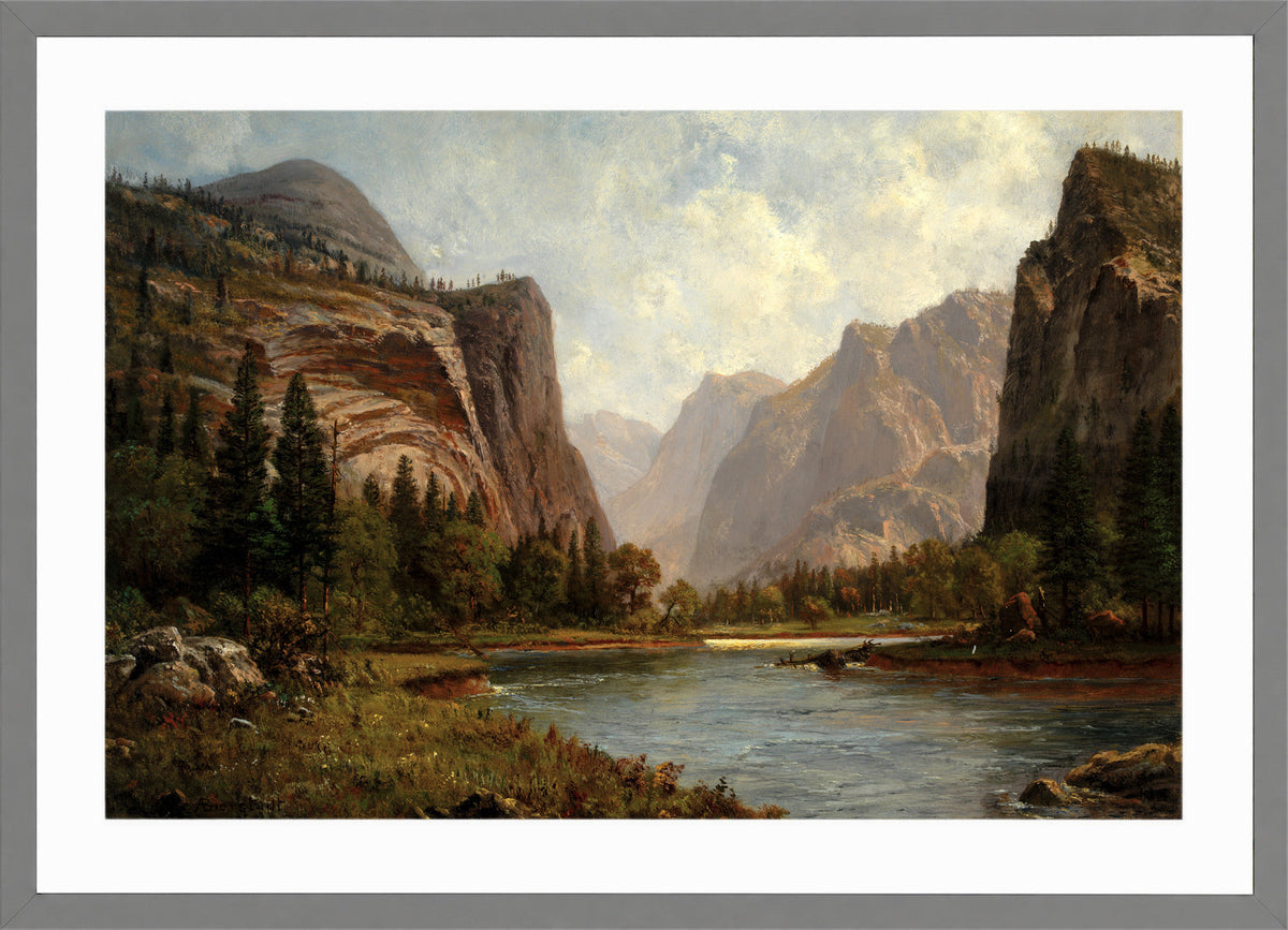 Albert Bierstadt Print, Gates of the Yosemite (ca. 1882) in a light grey frame