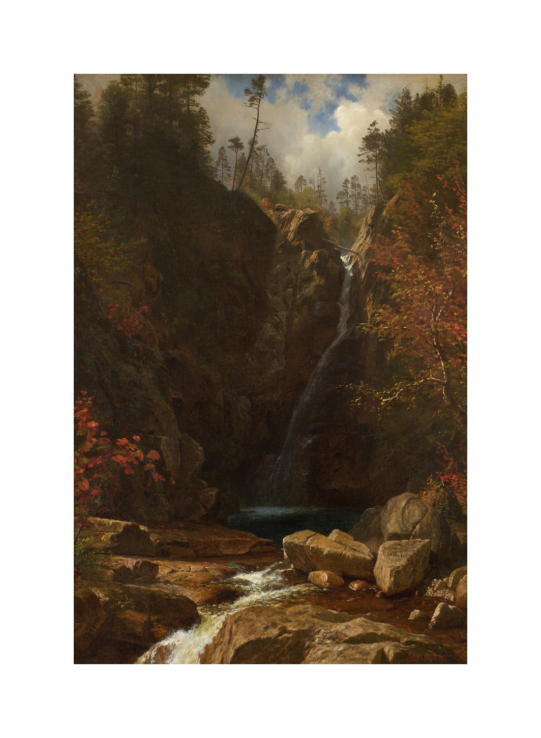 Albert Bierstadt Print, Glen Ellis Falls with a white border for rolled canvas
