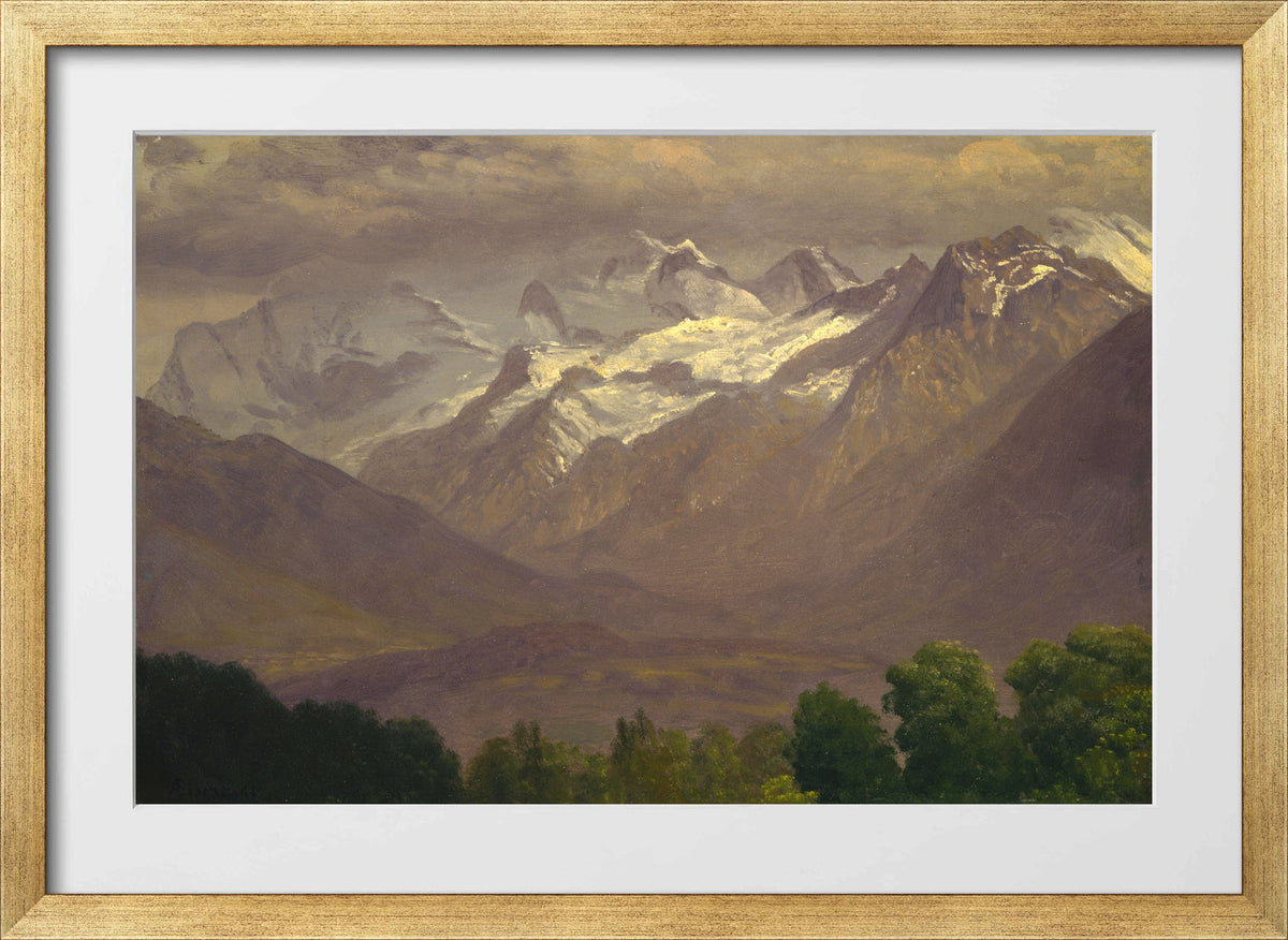 Albert Bierstadt Print, In the High Mountains in a gold frame