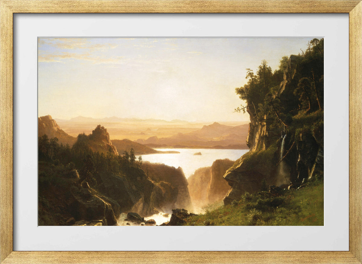 Albert Bierstadt Print, Island Lake, Wind River Range, Wyoming (1861) in a gold frame