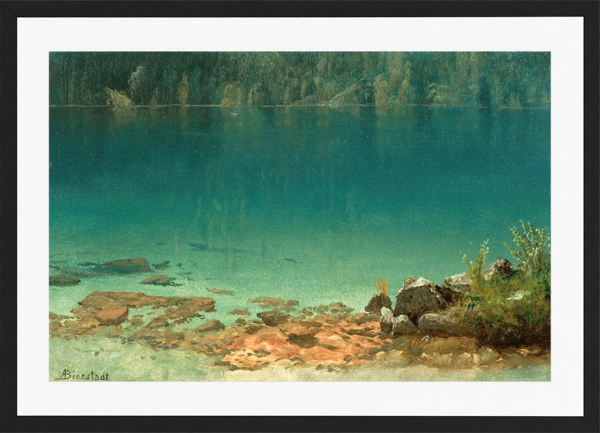 Albert Bierstadt Print, Lake Scene in a black frame