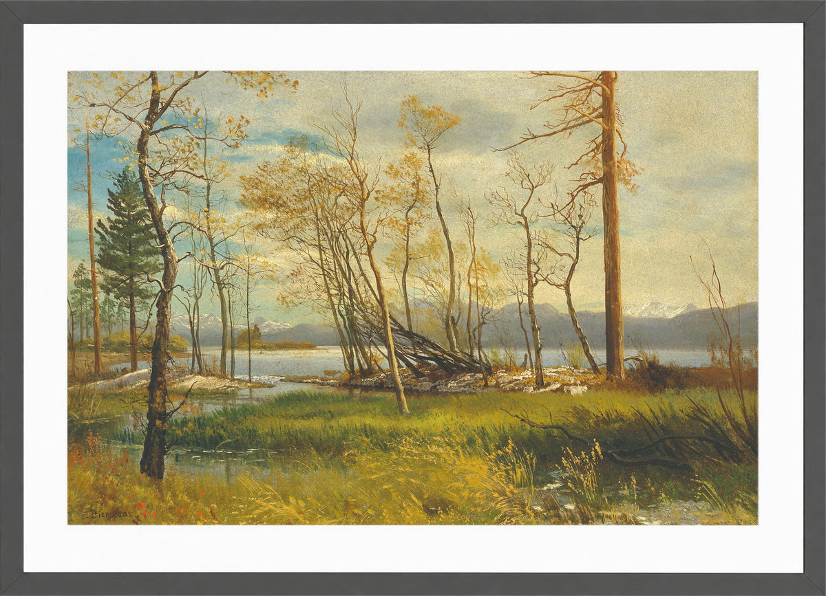Albert Bierstadt Print, Lake Tahoe (1872) in a dark grey frame