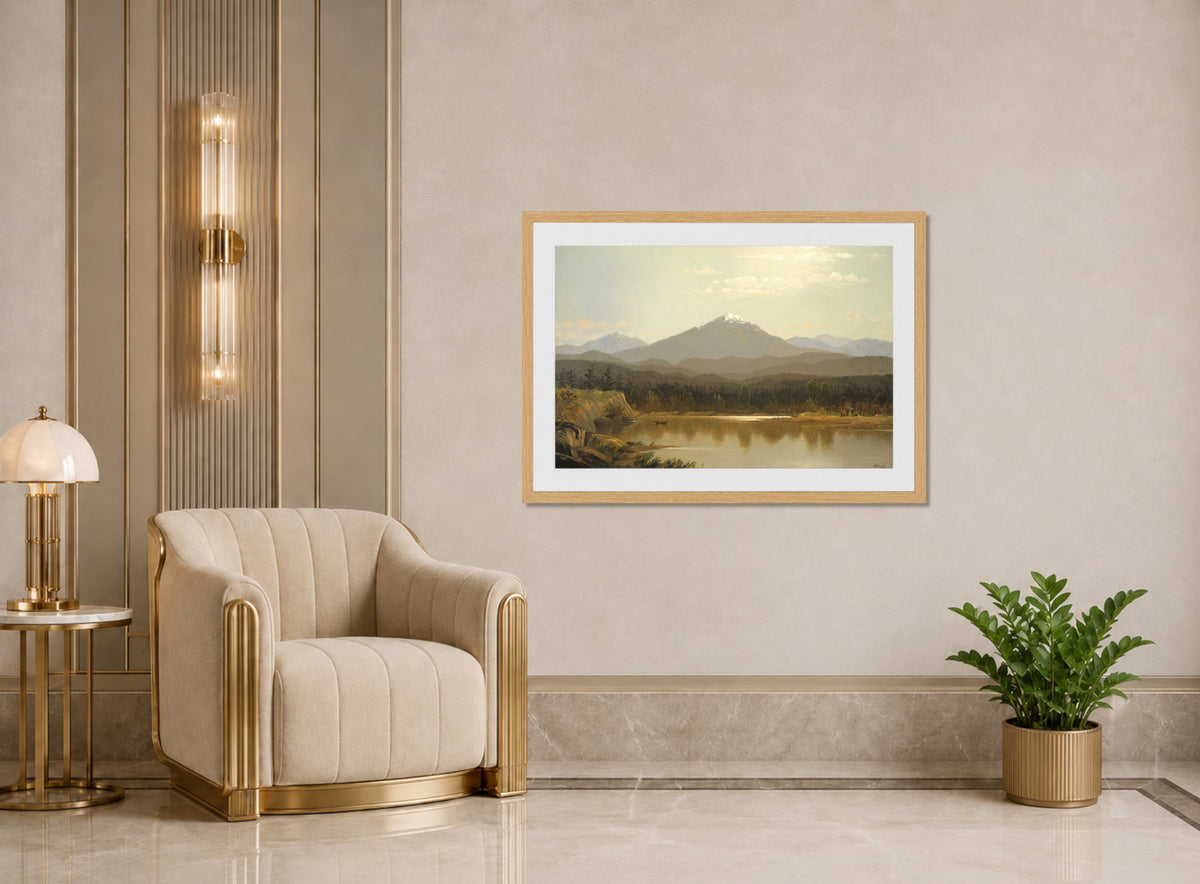 Albert Bierstadt Print, Laramie Peak (1870) displayed in an Art Deco interior